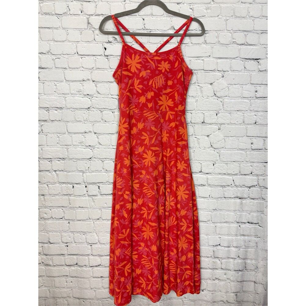 Pact Womens Fit and Flare Midi Dress Size M Organic Cotton Stretch Orange Floral